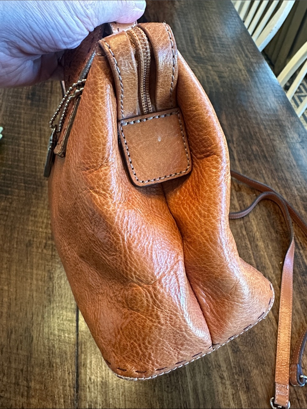 Fossil | VTG Cognac Genuine Leather Satchel Top Handle Bag - Picture 6 of 11